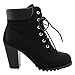 Trends SNJ Women's Lace Up Fashion Collar Chunky Heel Ankle Bootie Shoes