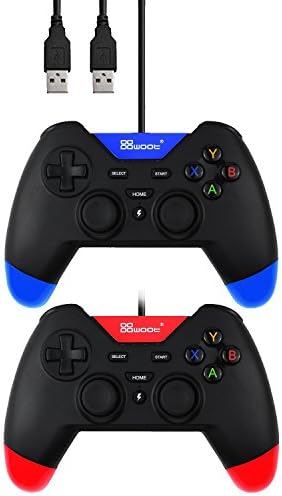 Doklos USB Wired Controllers for PS3 PC PSVITA TV Box Android Windows with Dual-Vibration Tubro (BlackRed and BlackBlue)