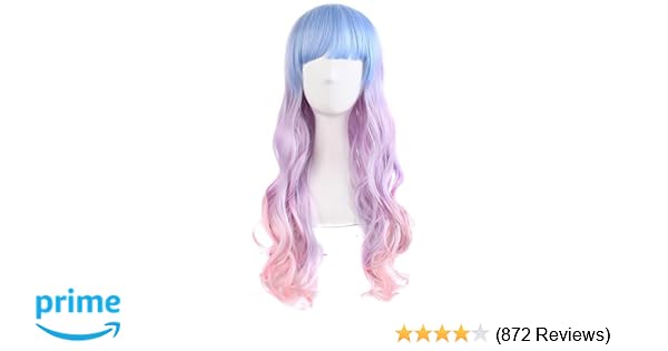Mapofbeauty 28 Wavy Multi Color Lolita Cosplay Wig Party Wig Light Bluelight Purplepink