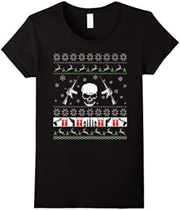 Womens Ugly Christmas Sweater I Want M4A1 Gun For Xmas Tshirt Gifts XL Black