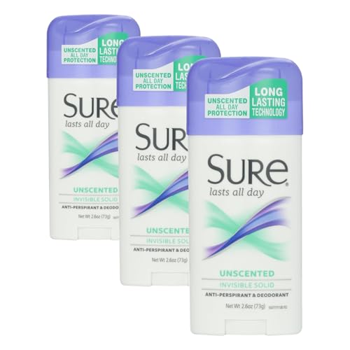 Sure Deodorant Invisible Solid, Unscented - 2.6 oz (Pack of 3)