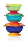 Nuby Stackable Suction Bowl with Lid (Pack of 3, Multi-Coloured)