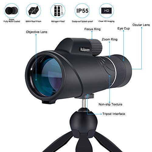 [2019 Upgraded] 10-20x50 Kalawen Zoom Monocular Telescope Compact with Smartphone Holder and Tripod, Waterproof Monocular with BAK4 Prism Scope for Bird Watching Hunting Camping Shooting Range Hiking