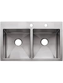 Franke HF3322-2 Vector 33" Dual Mount Double Bowl 2-Hole Kitchen Sink, Stainless Steel