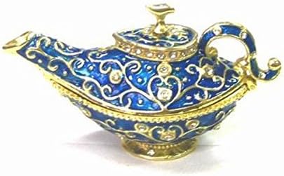 SuperToBuy Vintage Blue Enamel Aladdin Teapot - Jewelry Trinket Box Crystal JF8227