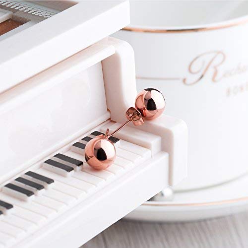 UHIBROS 316L Surgical Stainless Steel Round Ball Studs Earrings 5 Pair Set Assorted Sizes (Rose Gold)