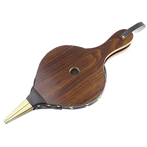 Favordrory Fireplace Bellow, 17" x 7.5" Wood Bellow Fireplace Blower Leather Bellows Fire Bellows for Fireplaces, BBQ and Camping, Bellow with Hanging Leather Strap, Brown
