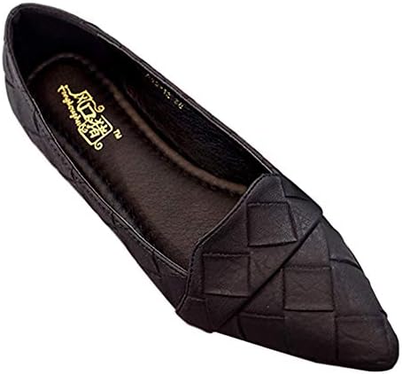 Huatime Women Shoes Ballet Flats - Pointed Toe Slip On PU Leather Loafers Boat Weave Ladies Comfortable Pointed Toe Spring Shoes
