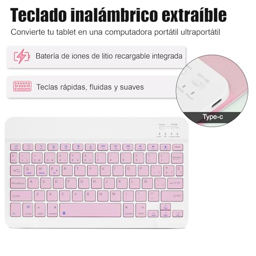 KTOITION Keyboard Case for Xiaomi Redmi Pad 2 / Redmi Pad SE 11 Inch 2023 | Detachable Magnetic Bluetooth Keyboard with Spanish Ñ, Case with Pen Holder, for Xiaomi Redmi Pad 2 11 Inch 2025 Pink