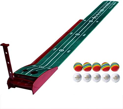 YGO Golf Putting Green Hitting Mats Training Equipment 10ft Length – 2 Holes – Portable Mat with Auto Ball Return and Ruler for Indoor/Outdoor – with 10 Balls and Putter (Size : 300cm/10ft)