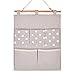 Homecube Linen Cotton Fabric Wall Door Cloth Hanging Storage Bag Case 5 Pocket Home Organizer (White Polka Dots)