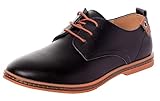 Serene Mens Classic Leather Soft Lace-Up Plain toe Sneakers Shoes Casual Oxfords (6.5 D(M)US, black)
