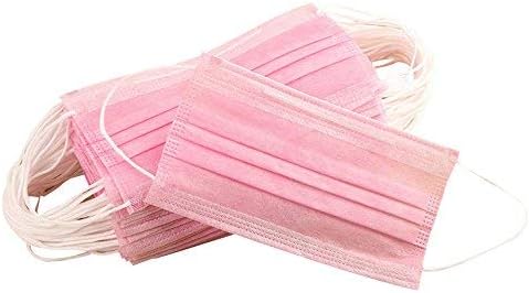 50Pcs 3-Ply Disposable Mask, Breathable Non-Woven Mask, Dust Mask, Earloop Anti-dust Medical Surgical Dental Flu Procedural Masks 3 Colors (Pink)