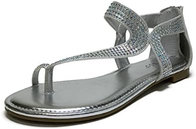 BambooShoes Women's Inspire Metallic Rhinestone Toe Ring Asymmetrical Embellished Flat Strappy Shoe Sandal (8.5, Silver)