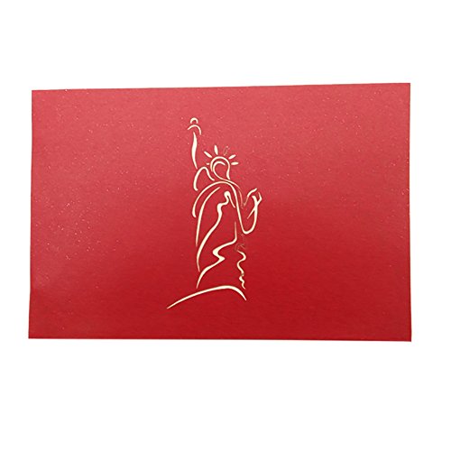 Smartcoco 3D Handmade Greeting Card Postcard Birthday Blessing Christmas Card Red Cover Statue of Liberty - Thumbnail 2