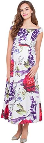 MOTHERCOT Women's Off Shoulder Floral Midi Nursing Dress Large White