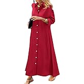 chouyatou Women's Casual Button Down Maxi Shirt Dress Long Sleeve Button Up Tunic Long Dress