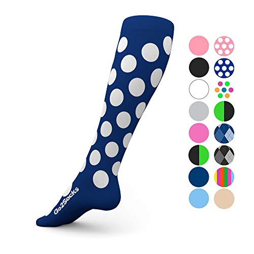 Go2Socks Compression Socks for Men Women Nurses Runners 20-30mmHg Medical Stocking Athletic (BluePolka, M)