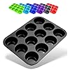 Belmalia Muffin Bakvorm Silicone, 12 Holtes, Antiaanbaklaag, Cupcake, Brownies, Muffins Vorm, Zwart
