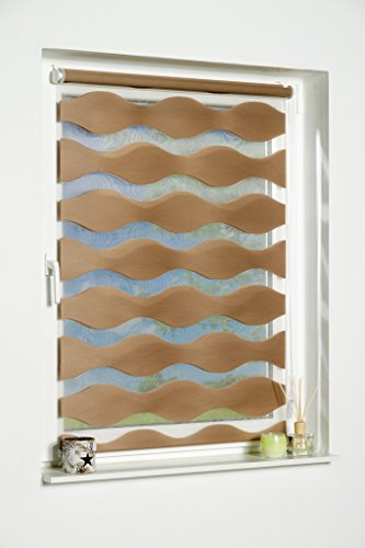 Khome Klemmfix-Store Double « Vague » -sans perçage-Taupe-70 cm x 200 cm (l x L), Polyester, Taupe, 70 x 200 cm