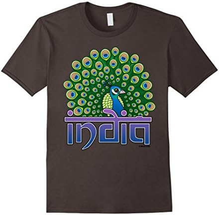 Men's Cute Cartoon Peafowl of India T-Shirt Large Asphalt