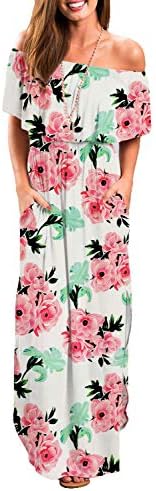 Othyroce Womens Off Shoulder Ruffle Party Long Dresses Casual Side Split Beach Maxi Dress with Pockets