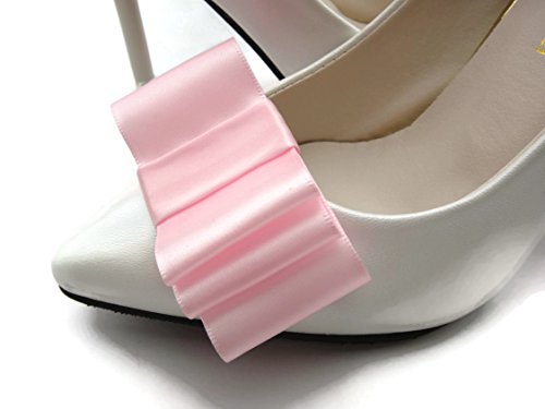 Satin Ribbon Bow Detachable Shoe Clip Brooch Accessories Set of 2 Light Pink