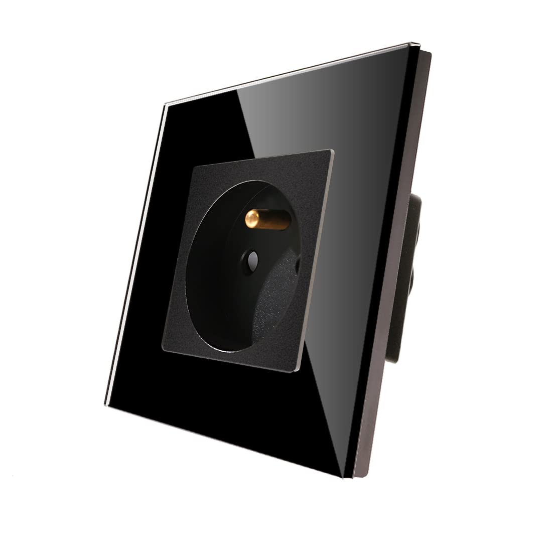 CNBINGO Single Socket 16 Amp With Black Tempered Glass Panel, Fire-resistant Waterproof Material, Standard Wall Franch Socket — image 1