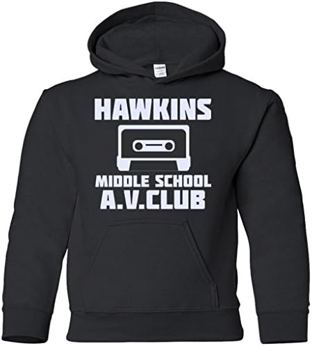 Weezag Hawkins Middle School AV Club Hoodie Sweatshirt For Men Women Boys Girls(Black, Kids 10-12/Youth M)