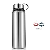 Aestar Thermos Double-walled Vacuum Insulated Stainless Steel Sports Water Bottle Travel Mug (silver, 1100 ml)