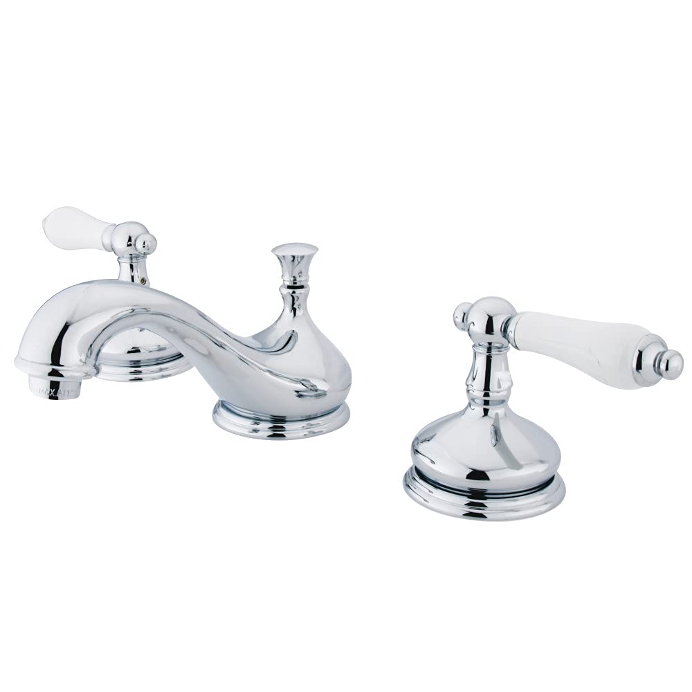 Photo 1 of Kingston Brass KS1161PL Heritage Widespread Lavatory Faucet with Porcelain Lever Handle, Polished Chrome