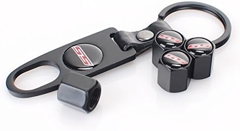 liking Black Universal Wheel Tire Valve Stem Air Caps Covers and 1 pcs Keychain For SS Chevrolet