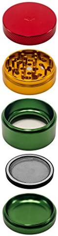 4 Piece Aluminum Herb Grinder with Interchangeable Mesh Screen By Interplanetary Development (2.5 Inch Super Weapon II, Rasta)