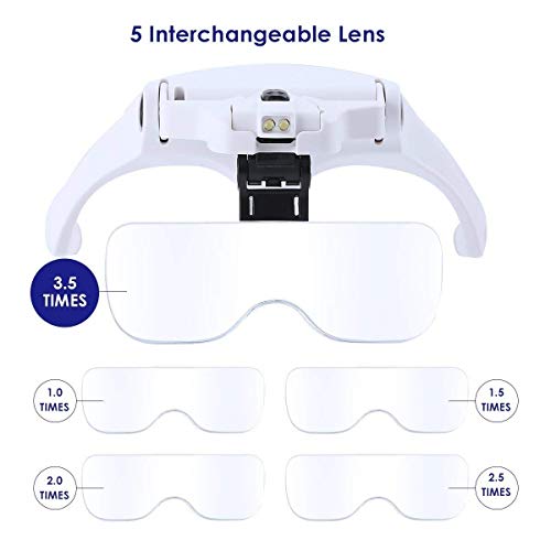 Pancellent Head Magnifier Glasses with Precision Tweezers Set (9 Pcs), Headband Magnifying with 2 LED Light - Thumbnail 5