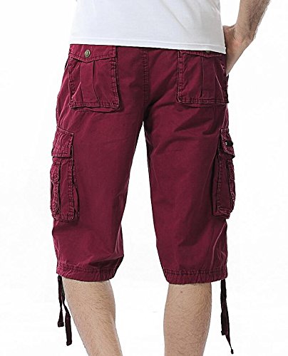 HHGKED Men's Twill Cargo Shorts-Wine red-32 - Thumbnail 5