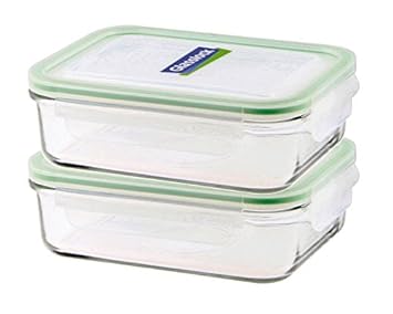 GLASSLOCK (2X MCRB-100, 2X 1000ml Rechteckige Vorratsdosen aus temperiertem Glas - Mikrowellen Typ