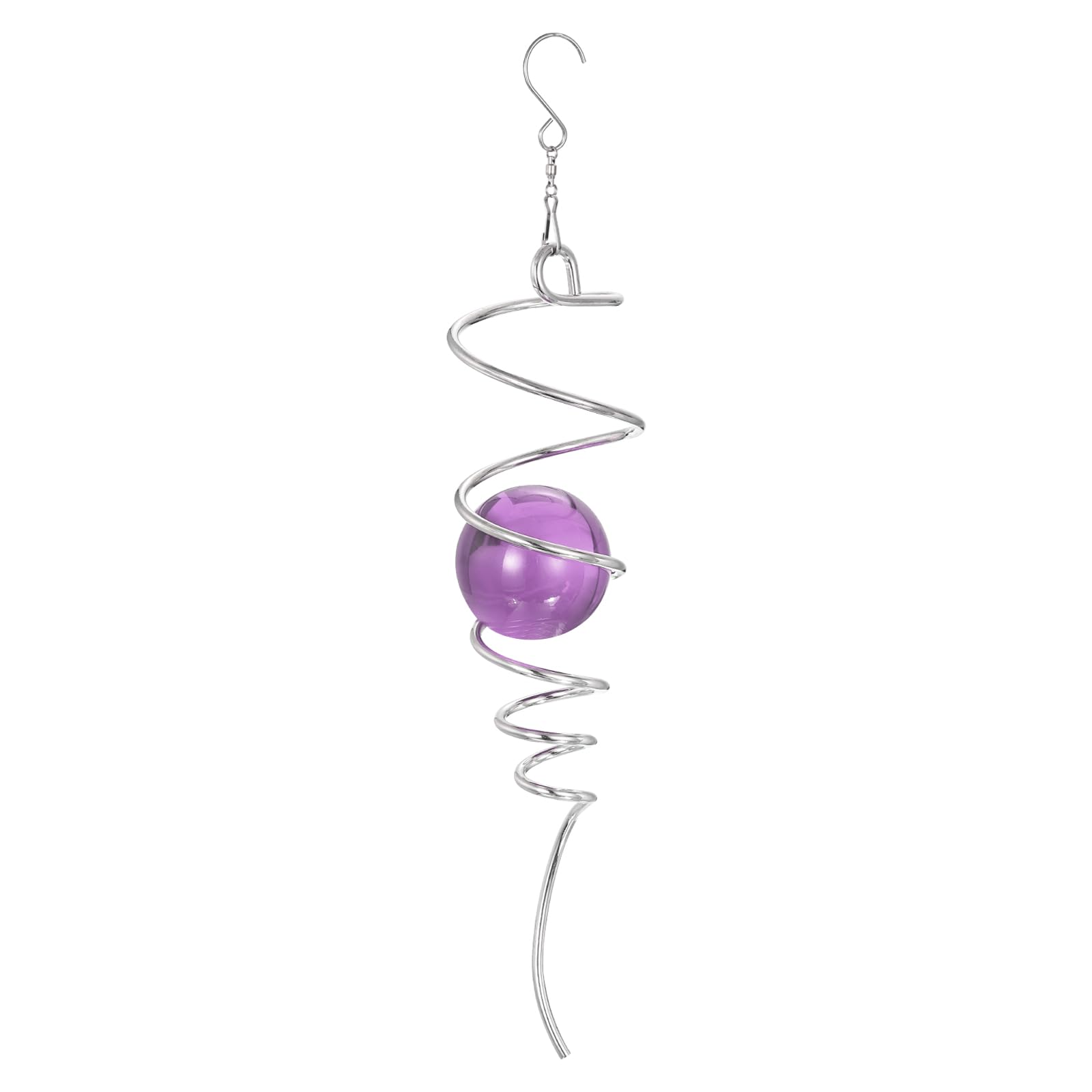 PATIKIL 13" Gazing Ball Spiral Tail, Decorative Wind Spinners 2" Glass Ball, Unique Gift Hanging Decor for Indoor Outdoor Garden Decoration, Purple