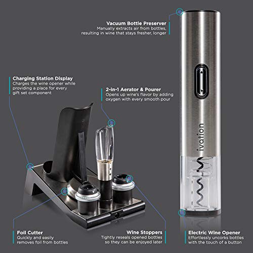 Ivation-6-in-1-Wine-Gift-Set--Wine-Lovers-Dream-Includes-Stainless-Steel-Electric-Wine-Bottle-Opener-Electric-Vacuum-Wine-Preserver-2-Dated-Cork-Stoppers-Bonus-Foil-Cutter-Charging-Base