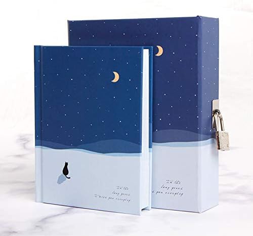 Diary with Lock Notebook Cute Cat Pattern Functional Planner Lock Book Diary Journal Stationery (H)
