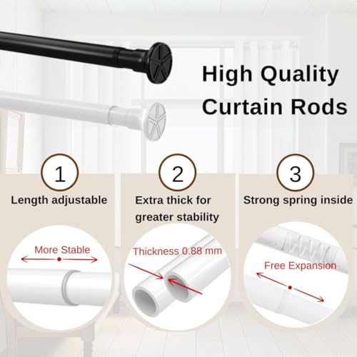 Venwemong Shower Curtain Rod, Extendable Telescopic No Drilling Curtain Rod, Non-Slip Curtain Rod for Bathroom, Door Curtain, Wardrobe, White, 185-420cm