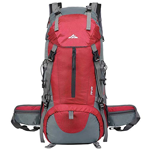 Seenlast 50L Hiking Backpack with Rain Cover Outdoor Sport Daypack Travel Waterproof Bag for Climbing Camping Touring Mountaineering (Red)