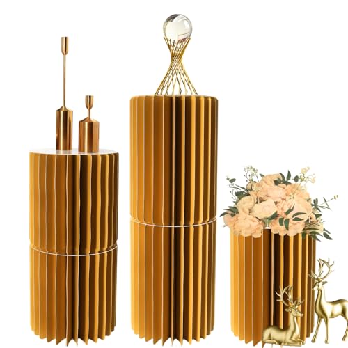 Photo 1 of Merrifete Stacking-Block Design Cake Stands for Party, Customizable Height, Sturdy Cardboard Column with Clearance Acrylic Plate, Reusable Round Cylinder Stands for Party Birthday Wedding Dessert