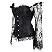 Corset Top for Women with Sleeves Bustier Tank Overlay Lace Floral Sexy Costumes Renaissance Black 2XL