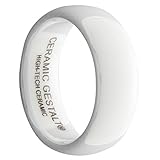 White Ceramic Ring by CERAMIC GESTALT® - 8mm Width. Domed & Polished Design (Avail. Sizes 5 to 14).
