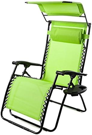 Plow & Hearth Outdoor Deluxe Zero gravity Chair With Canopy Adjustable Patio Recliner With Table And Drink Holder 65 L X 29.5 W X 44 H - green