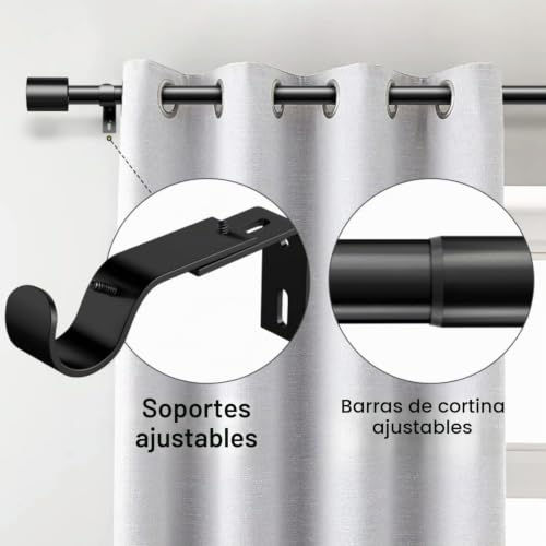 Black Curtain Rod Extendable Curtain Pole 4 Metres for Living Room Bedroom Kitchen (185-435 cm, Diameter 25 mm)