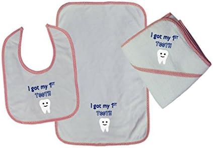 I Got My 1St Tooth Baby Kid Bib-Burb-Towel Set Red Fornate