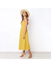 CandyGifts - Vestido de playa casual para mujer, cuello en V, con bolsillos, color amarillo
