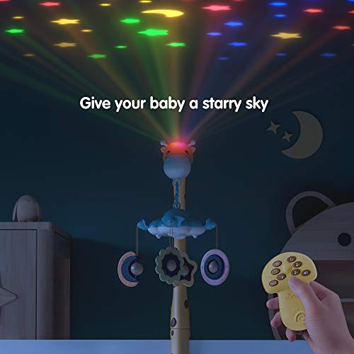 TUMAMA Remote Control Giraffe Baby Crib Mobiles with Projection Light and Music,Volume Up or