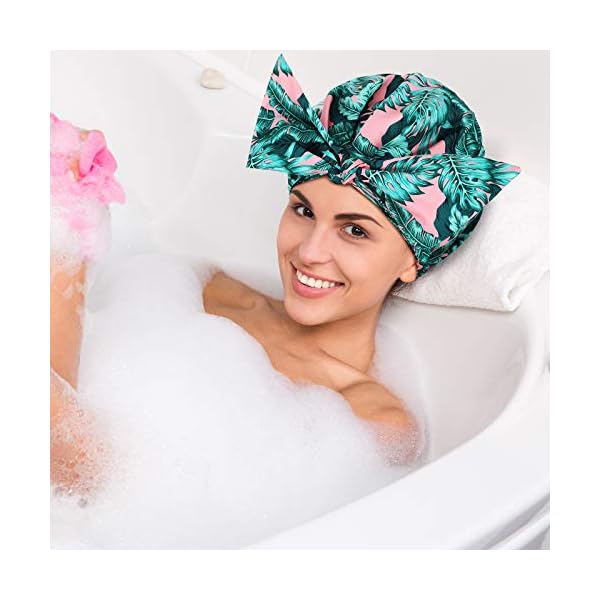 2 Pieces Shower Caps Waterproof Bowknot Bathing Caps Reusable Shower Hats Multi-functional Shower Hair Caps for Women…
